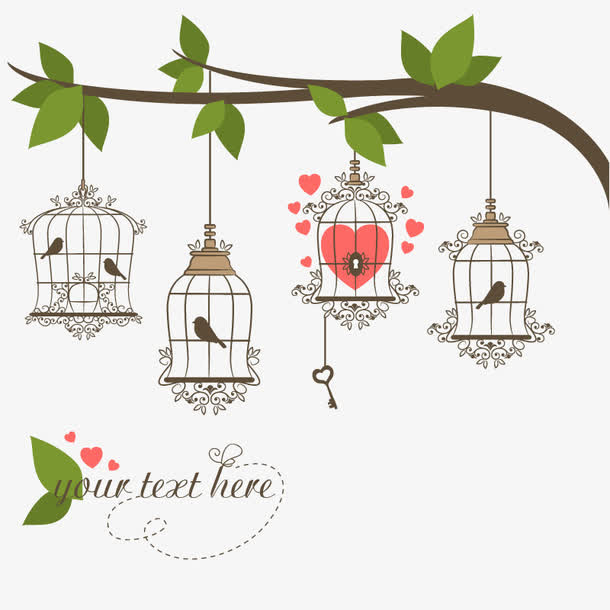 矢量树枝鸟笼免抠