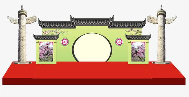 中国风创意活动戏台PSD免抠
