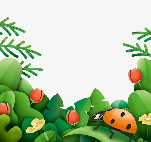 手绘装饰插画夏日清新绿植花卉边免抠