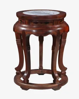 中式大理石纹面红酸枝圆凳免抠