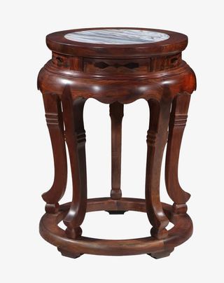 中式大理石纹面红酸枝圆凳免抠