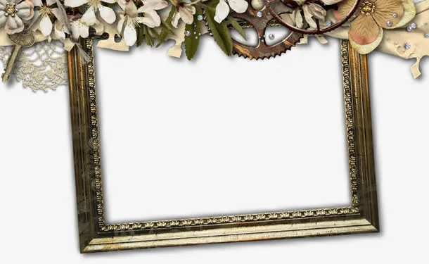 复古欧式齿轮装饰木质相框免抠