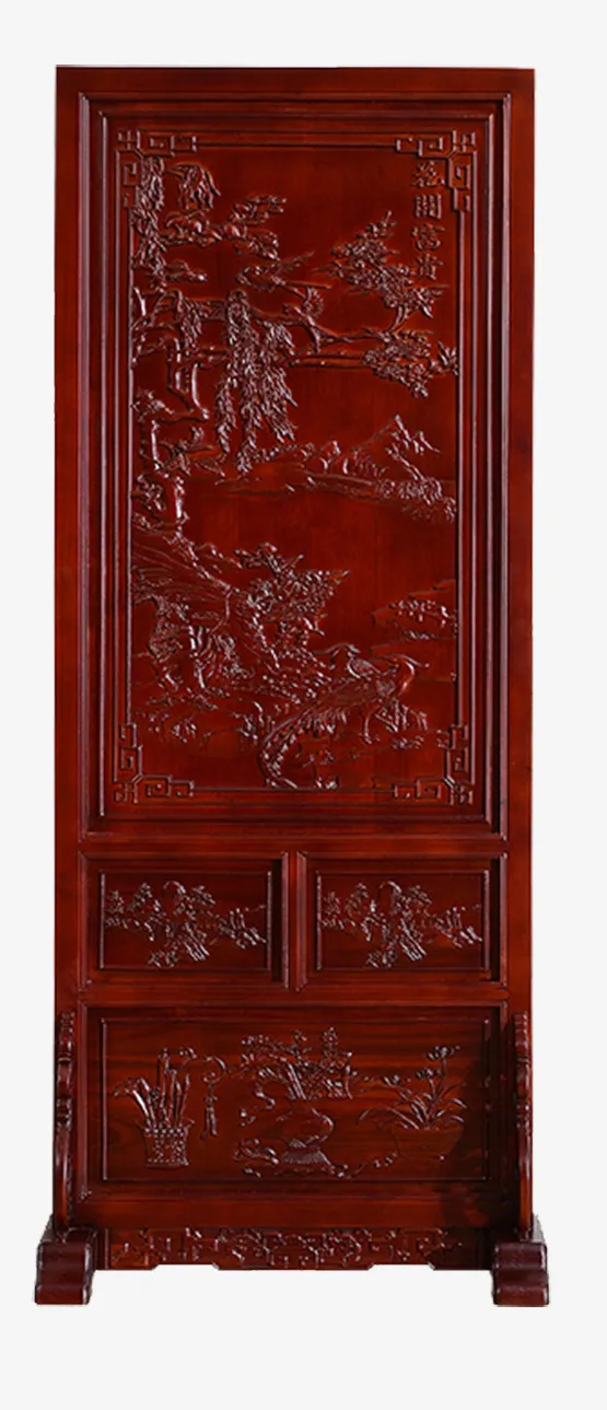 东阳木雕落地屏风免抠