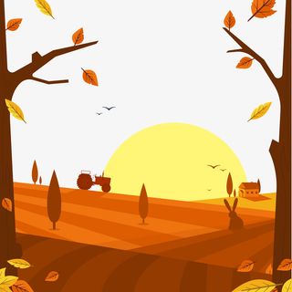 秋季落叶夕阳矢量图免抠