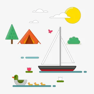 野营郊外风景矢量免抠