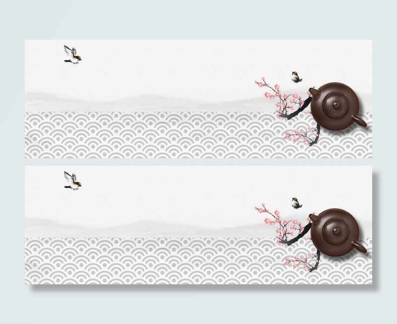 春茶上新桃花节文艺中国风灰banner高清