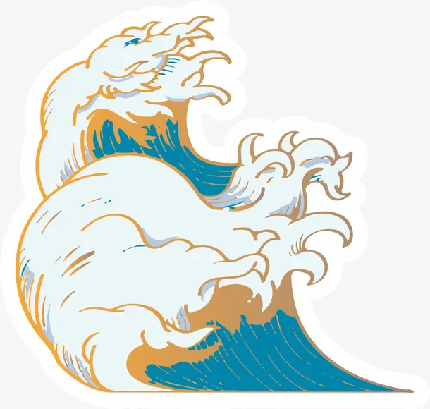 梦幻唯美国潮浪花翻滚免抠