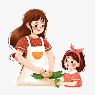教孩子包粽子的母亲免抠