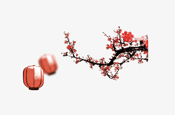 一剪梅与红灯笼免抠