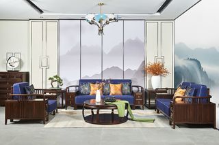 新中式沙发茶几斗柜场景图高清