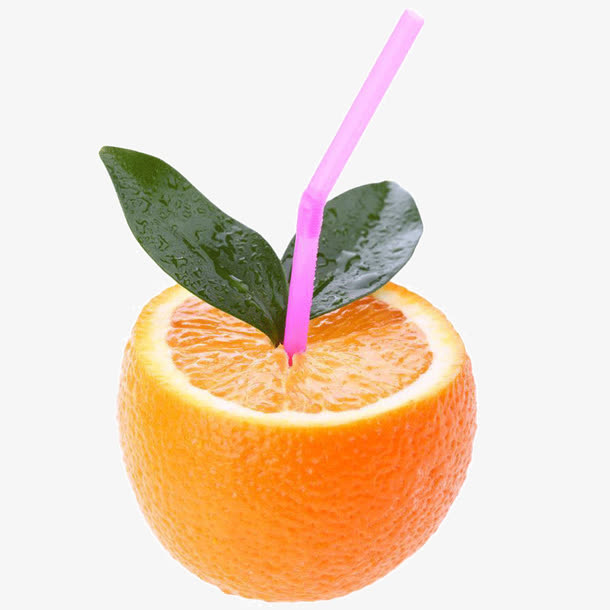 夏日水果橙子吸管免抠