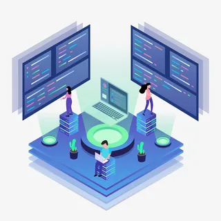 蓝色2.5d互联网科技元素免抠