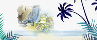 旅游手绘蓝色海报免抠