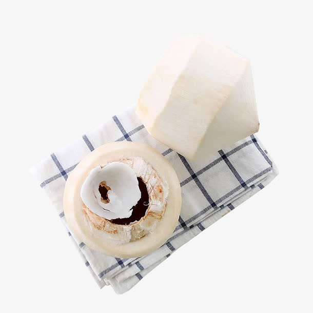 俯拍格子布上的椰青椰肉免抠