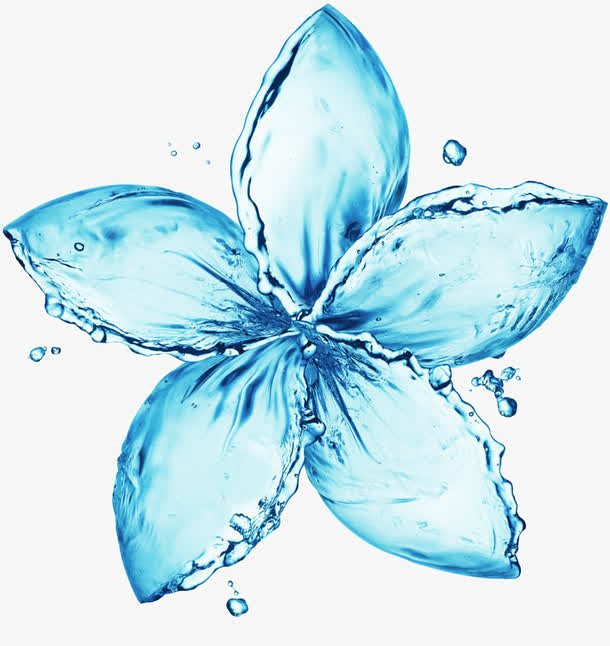蓝色纯净水流鲜花免抠