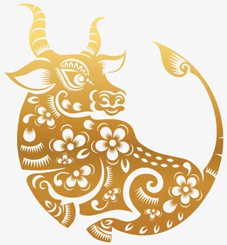 2021年生肖牛金色剪纸窗花免抠节日元旦/春节/元宵元素