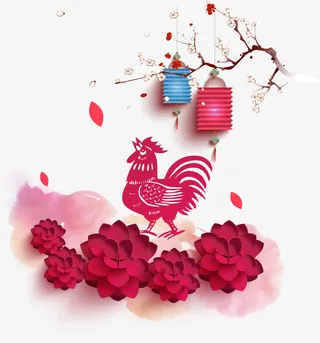 公鸡梅花灯笼免抠