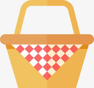 黄色扁平聚餐篮子免抠