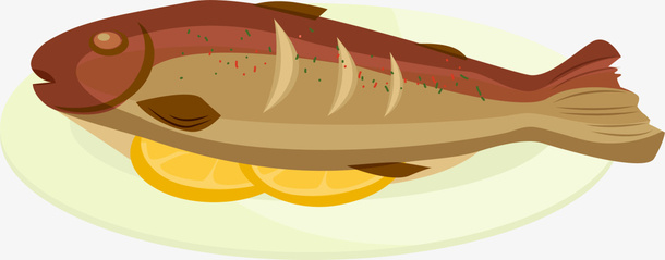 咖啡色扁平美味煎鱼免抠