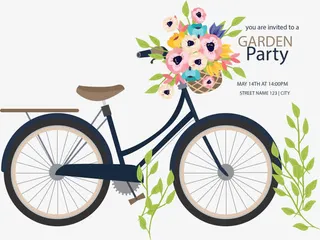 鲜花花篮自行车海报免抠