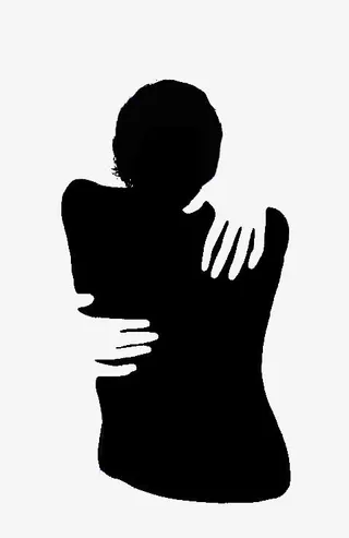 黑白剪影独自拥抱自己背影免抠