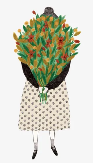 卡通人物手捧鲜花免抠