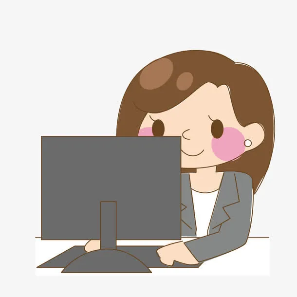 认真办公的卡通女孩免抠