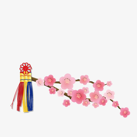 桃花上的蝴蝶结免抠