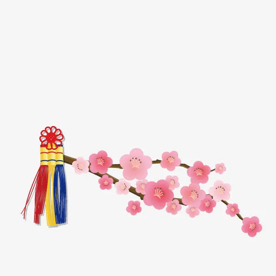 桃花上的蝴蝶结免抠
