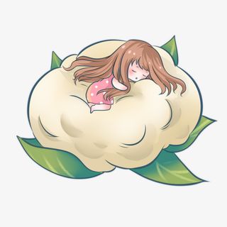 创意棉花上的小女孩素材免抠