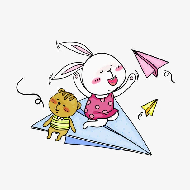 坐在纸飞机上的兔子免抠