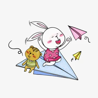 坐在纸飞机上的兔子免抠