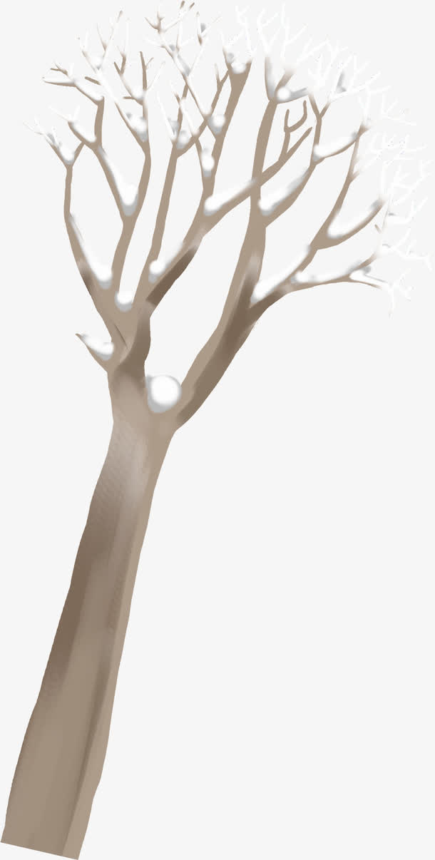 手绘冬季棕色大树雪花免抠
