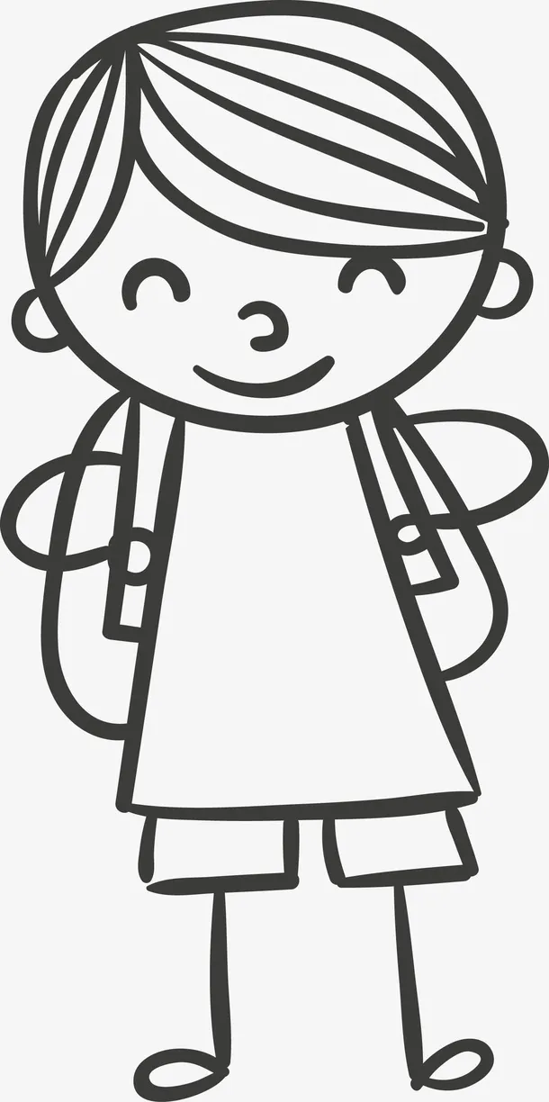 背着书包的手绘小女孩免抠