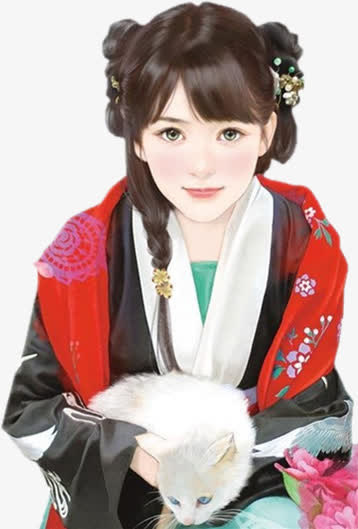 红衣专注女子古风立绘免抠