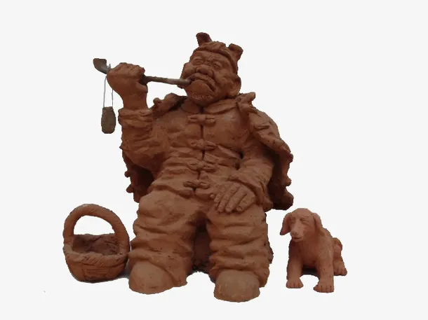 泥塑抽旱烟的老人免抠