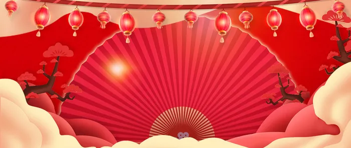 传统新年红灯笼文艺红色背景高清