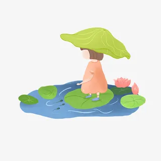 夏季荷花原创商用元素手绘插画免抠