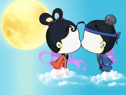 效果卡通海报合成牵牛织女免抠