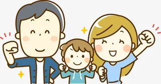 一家三口振臂欢呼免抠