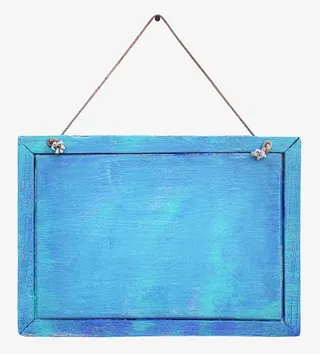 蓝色带裂纹挂着的木板实物免抠