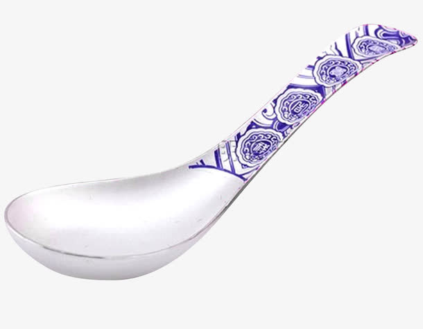 白色银边青花瓷勺子免抠