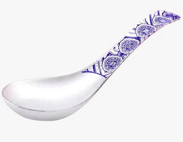 白色银边青花瓷勺子免抠