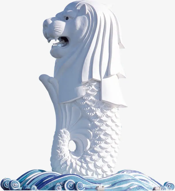 白色新加坡狮头鱼尾雕塑免抠