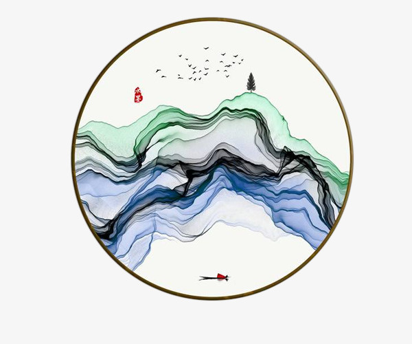 中国风水墨山水装饰画免抠