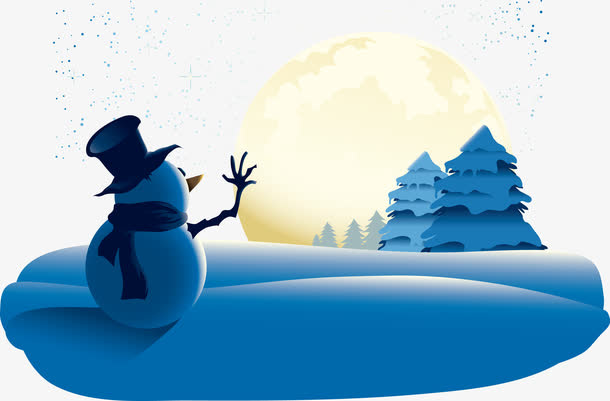 向月亮挥手的雪人免抠