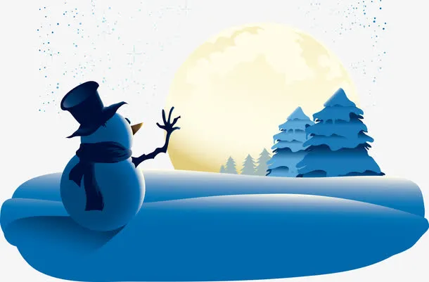 向月亮挥手的雪人免抠