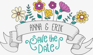 卡通花卉婚礼邀请海报矢量图免抠