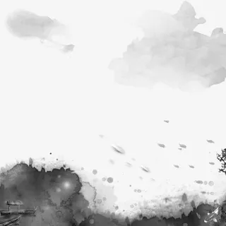 黑白泼墨水墨山水画背景免抠