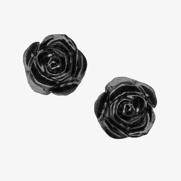 时尚百搭黑玫瑰耳钉免抠